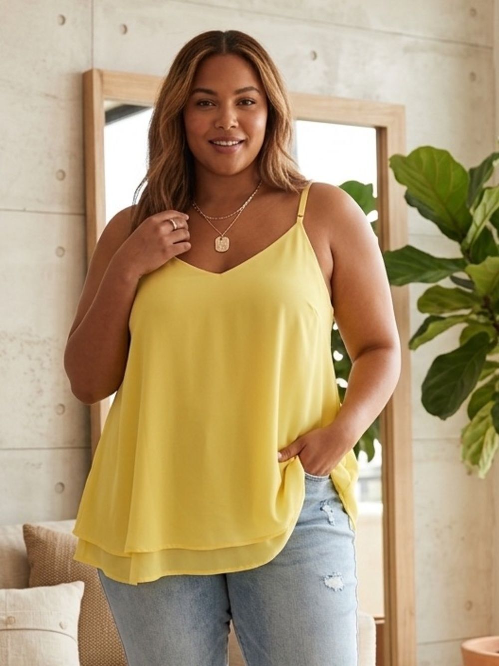 torrid Yellow V-Neck Layered Chiffon Cami